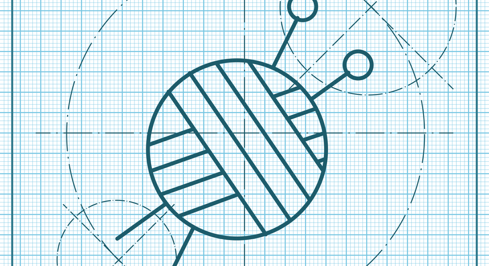 Blueprint of a knitting logo.