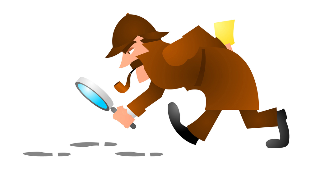 Cartoon detective with magnifying glass