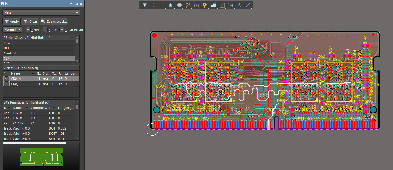 PCB example with highlighted nets