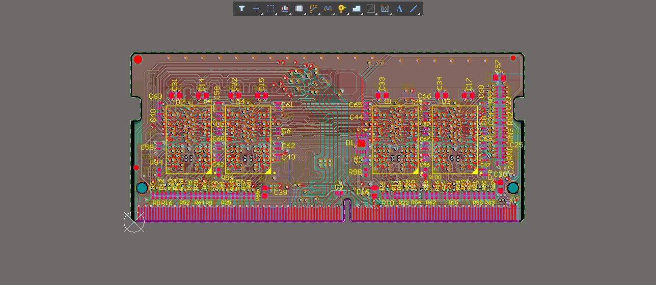 PCB example with all layers visible and without highlighted nets