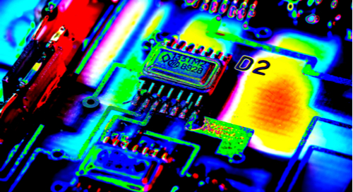 Infrared image of a PCB board running at high current
