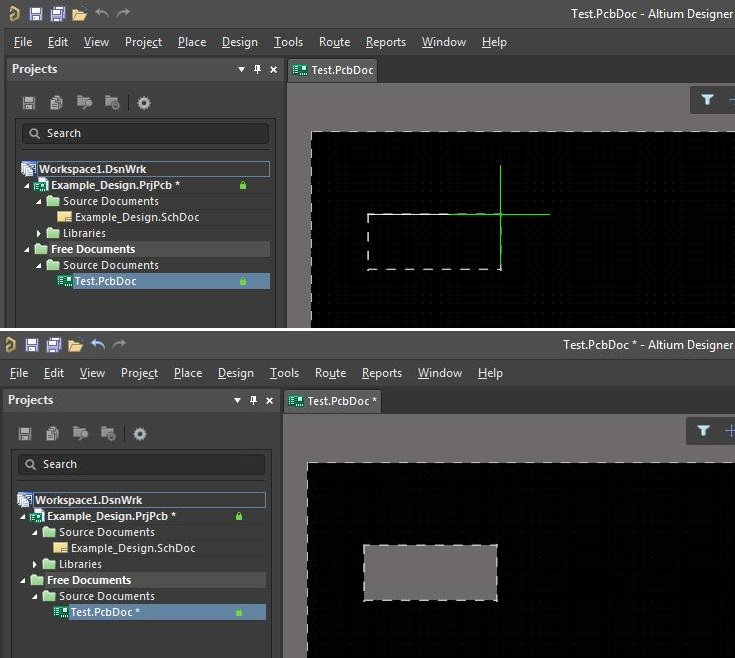 Modifier les dimensions de vos cartes dans Altium Designer, capture d'écran de la création d'une découpe de carte