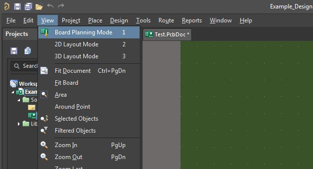 Modifier les dimensions de vos cartes dans Altium Designer, capture d'écran de l'activation du mode de planification de carte