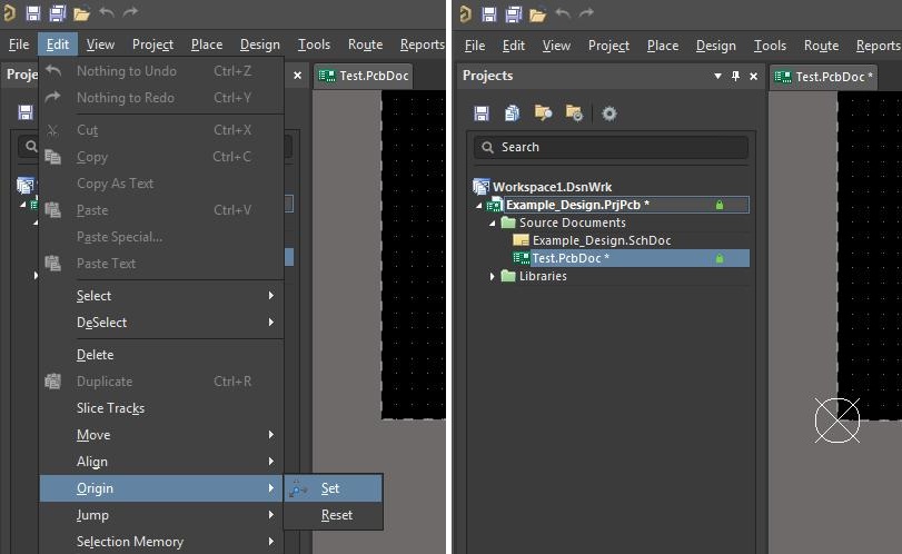 Modifier les dimensions de vos cartes dans Altium Designer, capture d'écran de la définition de l'origine