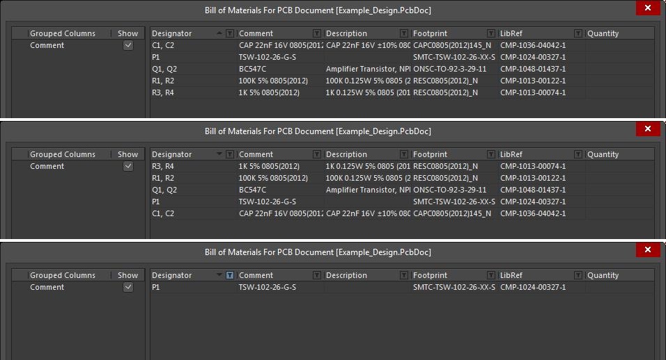 Capture d'écran présentant les options du menu de nomenclature pour les composants dans AD18