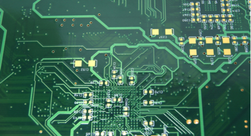 Printed circuit board green electronic background Fond vert électronique de carte de circuit imprimé et intégrité du signal PCB