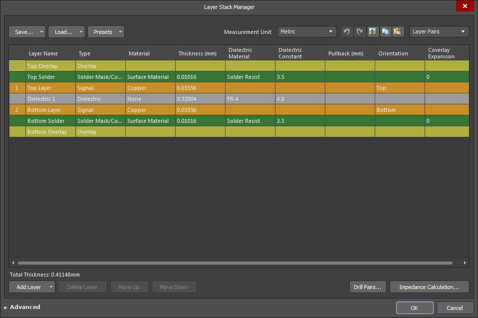 Screenshot of AD18 layer stack manager-2 in best uses for each layer