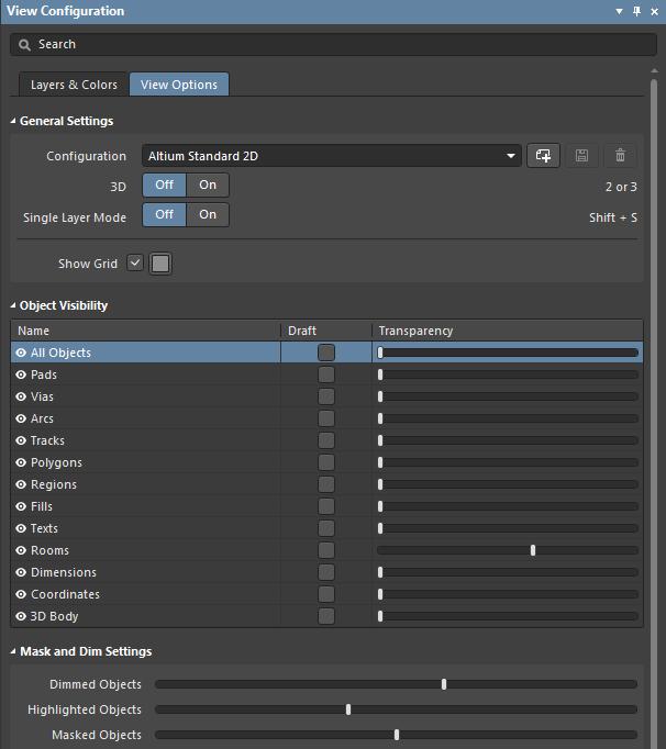 Screenshot of AD18 view configuration panel options in best uses for each layer