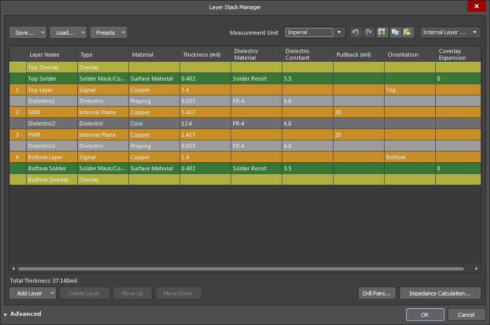 Screenshot of AD18 layer stack manager in creating a ground plane