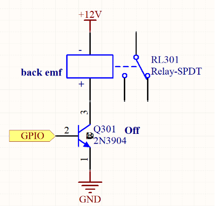 De-energized relay with back EMF