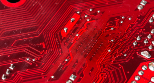 Close-up of a red PCB