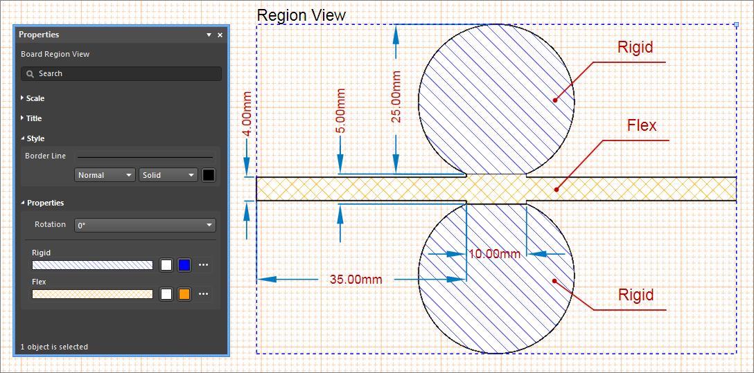 Use the properties panel to customize the board region view