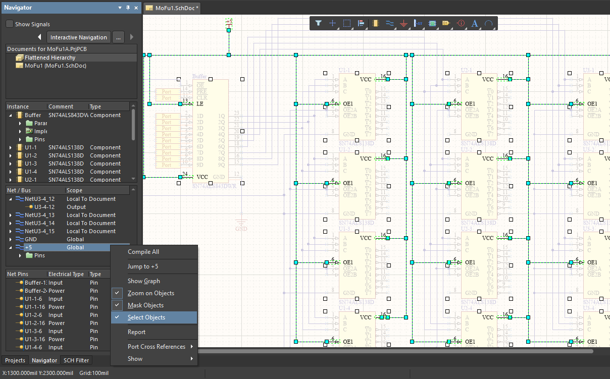 Selecting a net in a schematic in Altium Designer