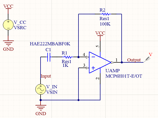 Semplice circuito di simulazione dell'amplificatore con un condensatore di accoppiamento