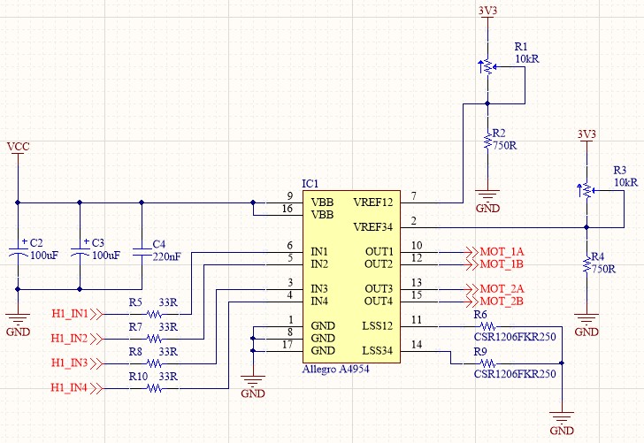 Screenshot of the Allegro A4954 IC and all the passives connected to it after annotation.