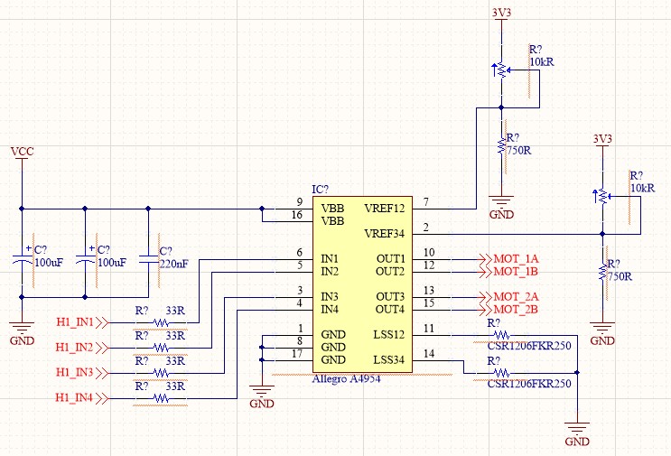 Screenshot of the Allegro A4954 IC and all the passives connected to it before annotation.