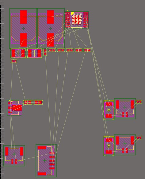 Screenshot of PCB layout of a motor driver in Altium Designer showing various components arranged inside clusters that represent the logical blocks in the schematic.