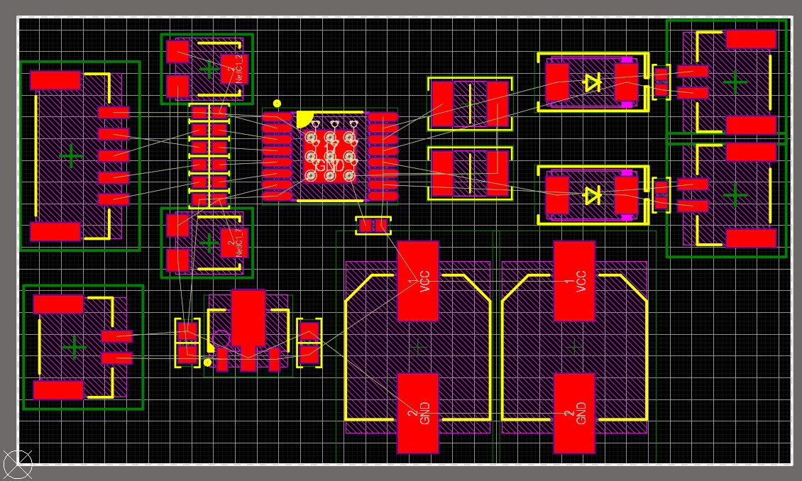  Screenshot of PCB layout of a motor driver in Altium Designer showing various components arranged  to be routable, logically organized, and compact.
