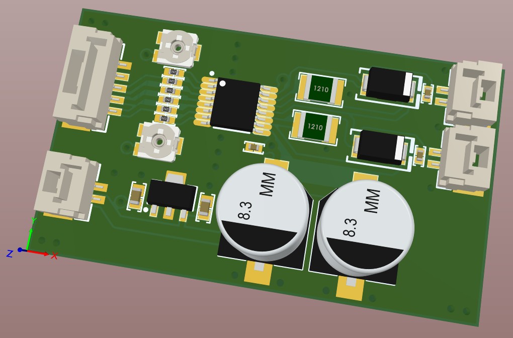 Altium Designer 3D view of the motor driver board before the tracks were added.