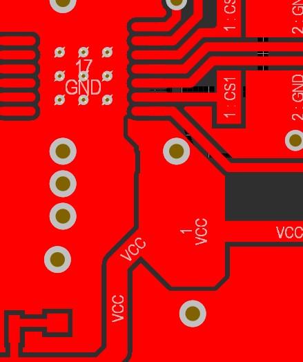 PDN Analyzer screenshot of the top layer of the board after adding the copper polygon to the VCC net.