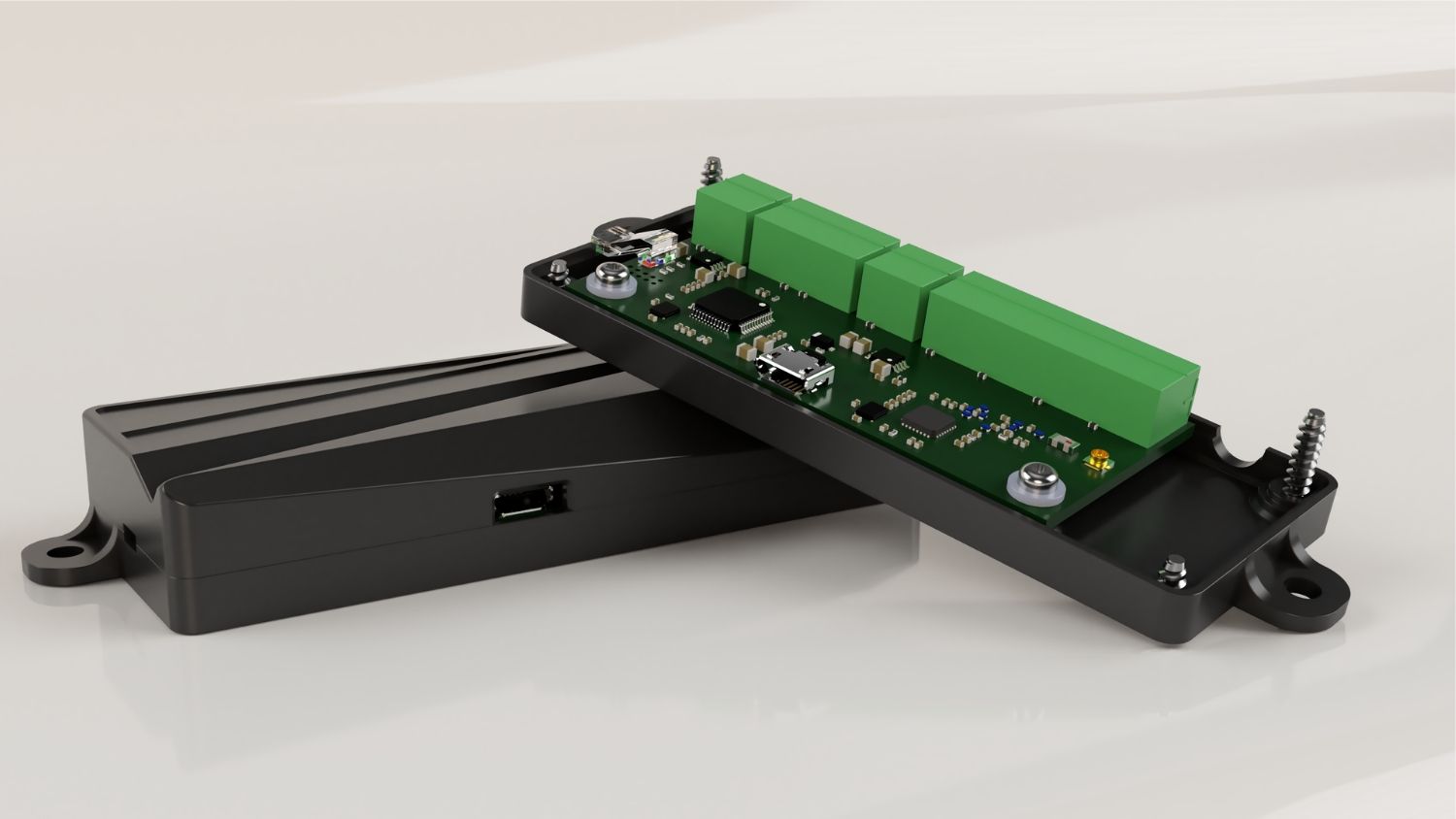 3D render of the finished board within its newly designed enclosure