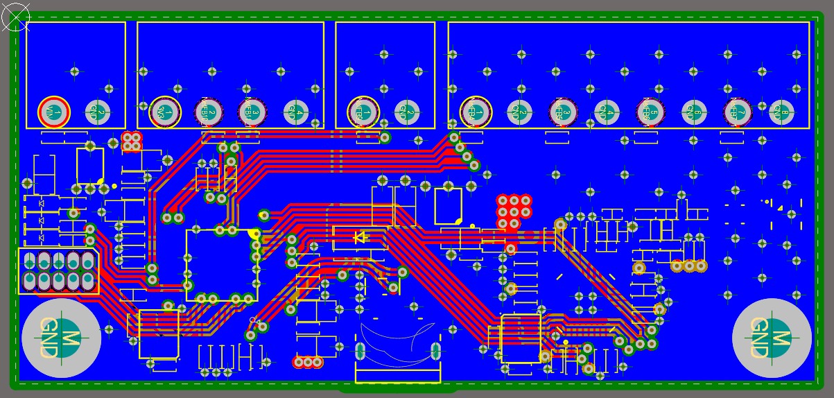 Altium Designer 20 screenshot showing the bottom copper layer of the board shown in blue