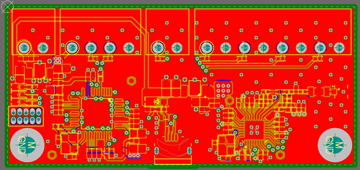 Altium Designer 20 screenshot showing the top copper layer of the board shown in red
