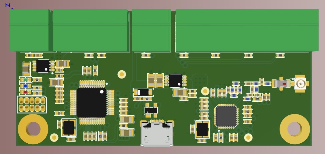 3D top view of the electrically complete bare-looking board in Altium Designer 20