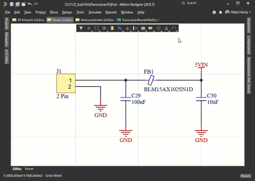 Altium Designer 20 GIF showing using the arrange components within area feature to arrange components in logical blocks