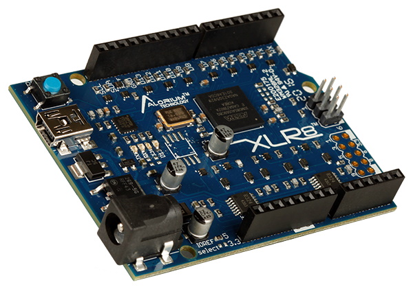 The FPGA-based XLR8 has the same footprint as an Arduino Uno