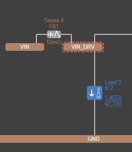 Altium PDN Analyzer Net with a violation in VIN_DRV highlighted in red