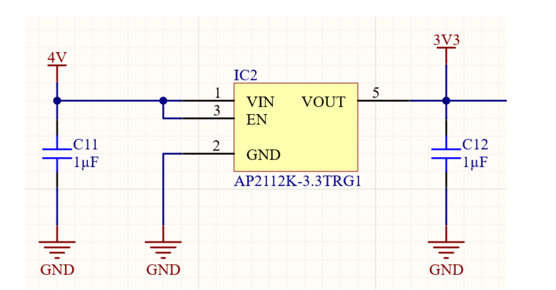 Altium Designer 20 schematic of a low dropout linear voltage regulator using the Diodes Inc AP2112K - 48V to 3.3V Regulator Design