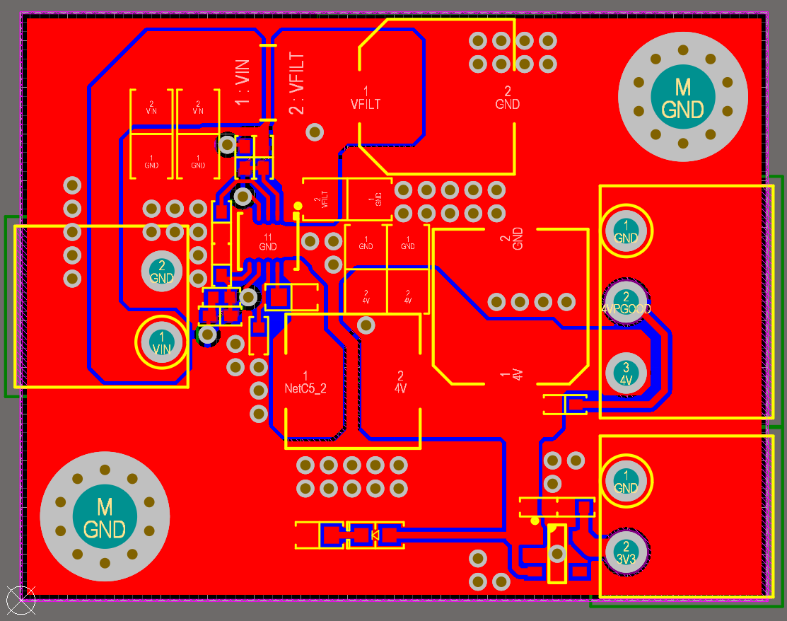 Altium Designer 20 PCB Layout with components and copper for a 48V to 3.3V Regulator Design