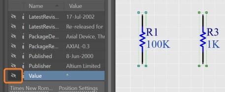 Resistor Value Parameter Visibility Turned Off