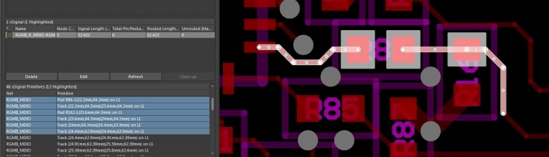 Screenshot of an xSignals signal path in Altium Designer