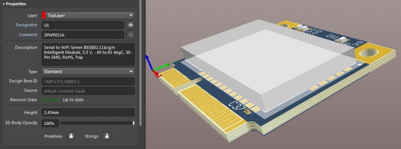 Altium Designer wifi frequency 3D transmission layout and properties in RF PCB design software