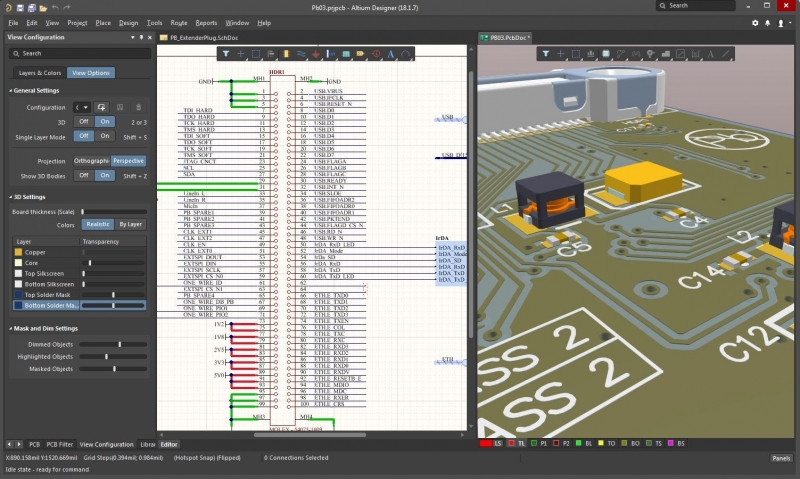 Schematic editor and PCB layout in 3D in Altium Designer