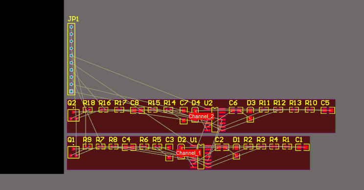 Screenshot of PCB design populated with designated rooms