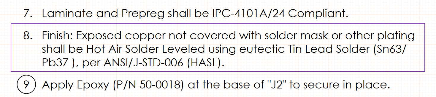 PCB図面におけるアセンブリ/ベアボードの仕上げの注記