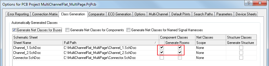 Multichannel design screenshot of Project Options