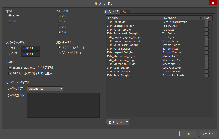 図4. GERBER X2の設定画面