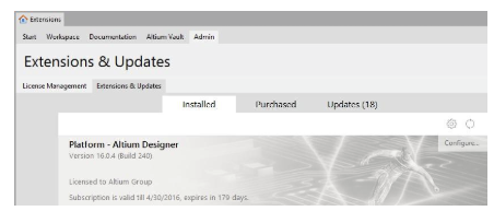 Section Extensions et mises à jour d'Altium Designer