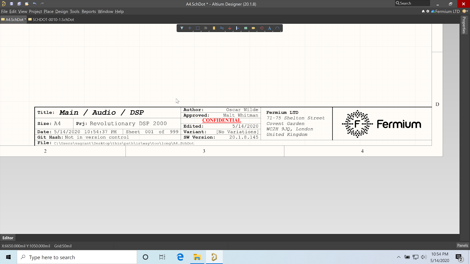 The completed schematic title block