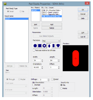 Configurazione delle proprietà dei pad stack in Altium Designer