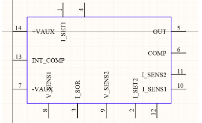 Das gleiche Symbol in Altium Designer mit Kontaktnamen an der Ober- und Unterseite wurde auf 0 Grad Rotationen zurückgedreht.