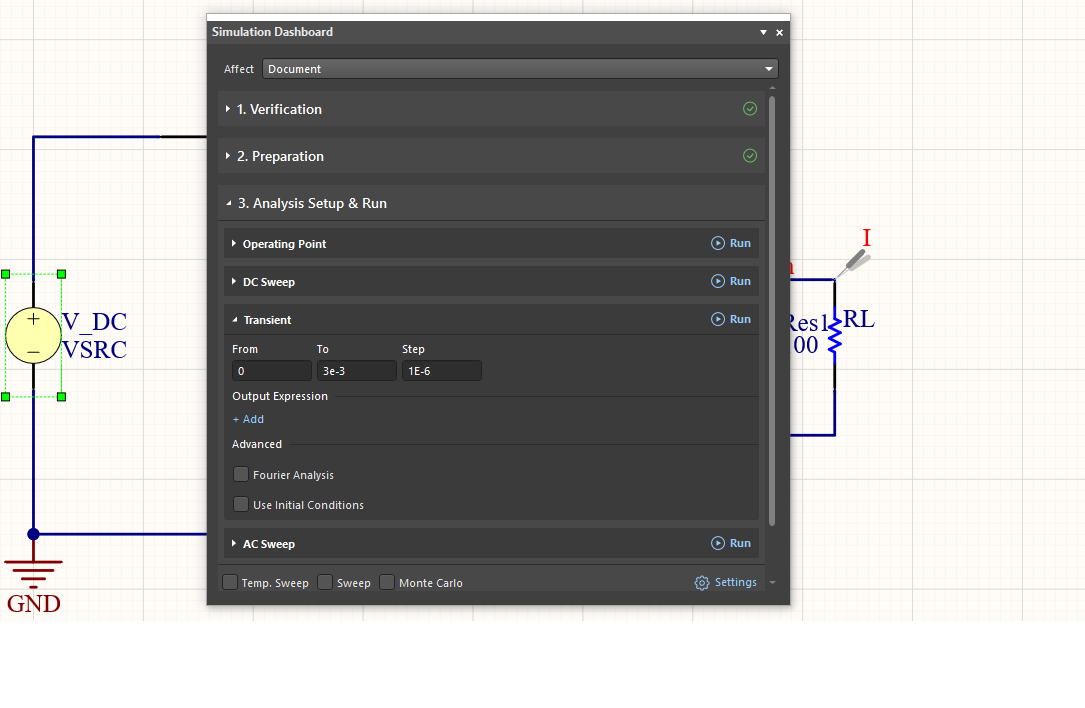 Buck converter simulation setup