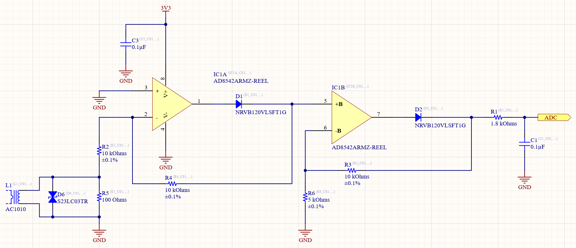 Current sensor schematics for a current monitor