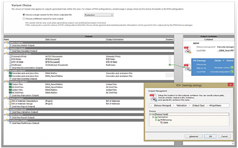 Ejemplo de un archivo OutputJob con definición y configuración del diseño en el dibujo de fabricación de PCB( Ejemplo de un archivo OutputJob con definición y configuración del diseño en el dibujo de fabricación de PCB