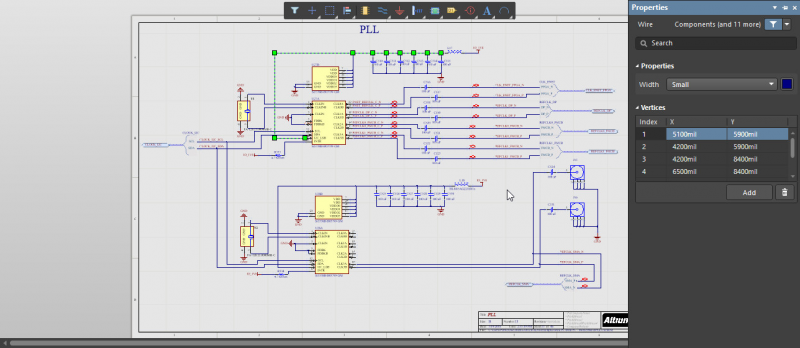 Schematic of the PCB schematic editor in Altium Designer