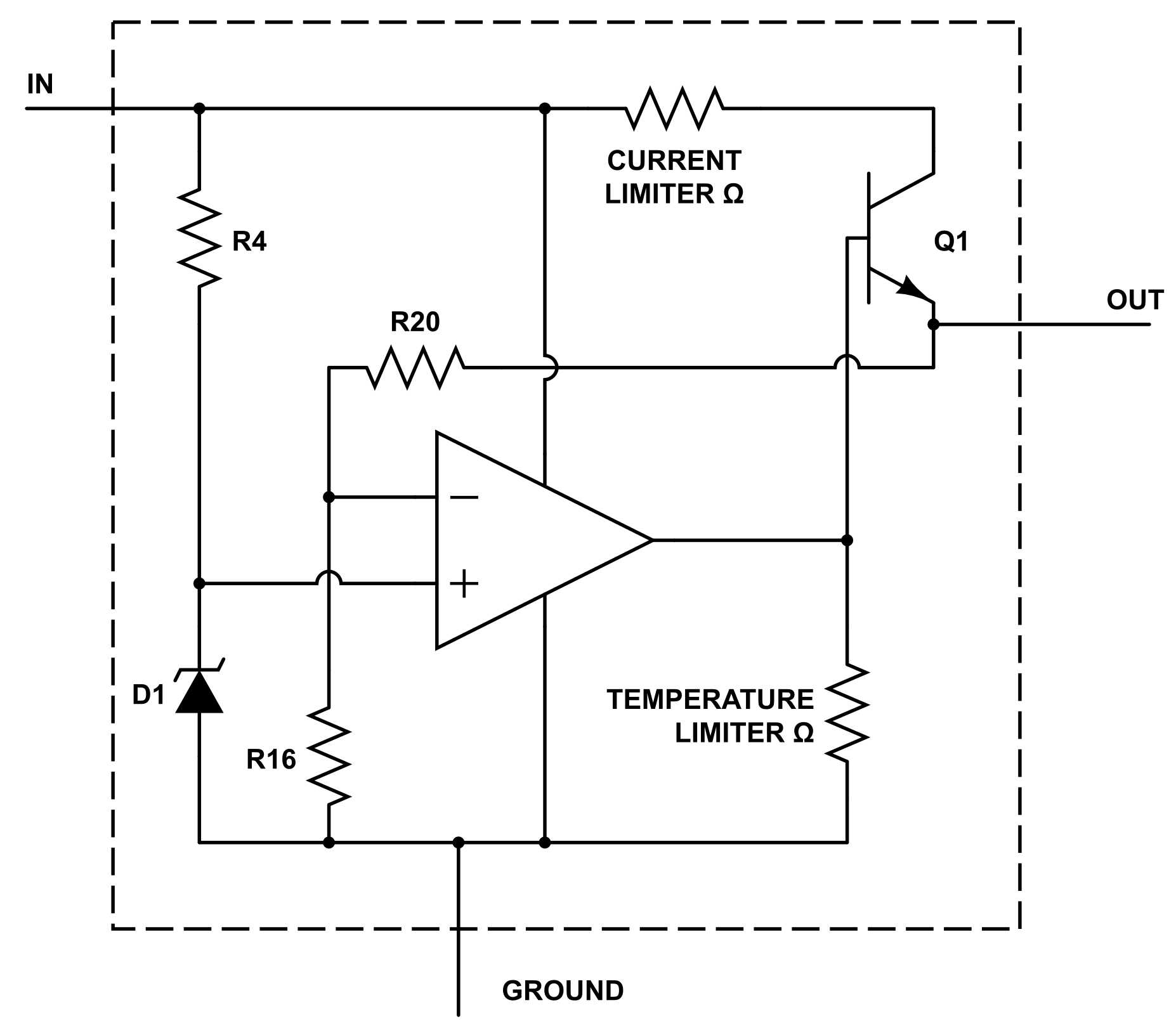Figure 3. Example internal schematic of a typical 7805-like linear regulator